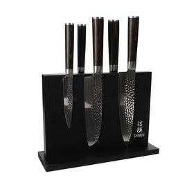Shinrai Japan - Ensemble de couteaux 5 pièces Hammered Damask BR + bloc de couteaux magnétique double face - Noir Shinrai Japan - Ensemble de couteaux 5 pièces Hammered Damask BR + bloc de couteaux magnétique double face - Noir