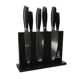 Shinrai Knives - Damask Pakka Wood 6-Piece Knife Set + Magnetic Knife Block Double-Sided - Black Shinrai Knives - Damask Pakka Wood 6-Piece Knife Set + Magnetic Knife Block Double-Sided - Black