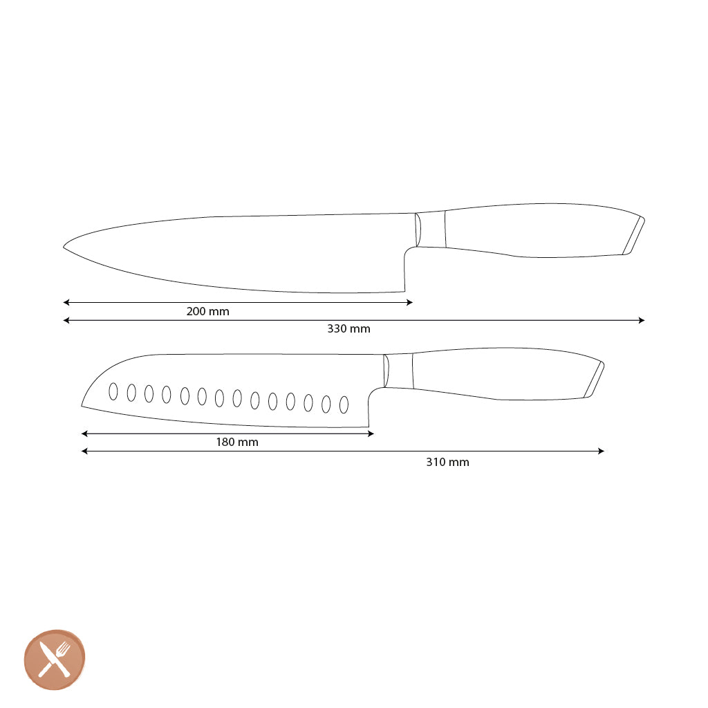 Shinrai Knives - Damask Pakka Wood 2-Piece Knife Set - Chef's Knife + Santoku Knife