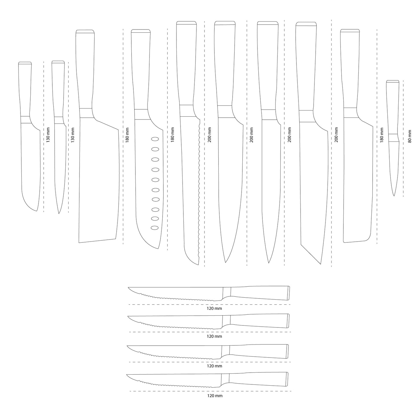 Shinrai Knives - Damascus Print 14-piece Knife set - Master collection XXL set