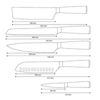 Shinrai Knives - Damascus Print Epoxy Onyx 5-piece Knife Set - Chef's Knife + Bread Knife + Nakiri + Santoku + Paring Knife