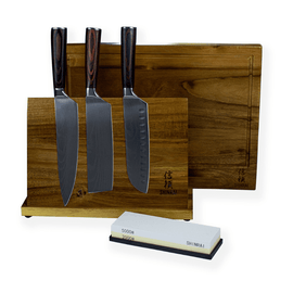 Damask Print 3-piece Knife Set - Combideal XXXL Damast Print 3-delige Messenset - Combideal XXXL Messenset met blok, snijplank en slijpsteen Shinrai Knives