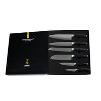 Shinrai Japan - Damast Pakka Wood 6-delige Messenset + Magnetisch Messenblok Dubbelzijdig - Zwart Shinrai Japan