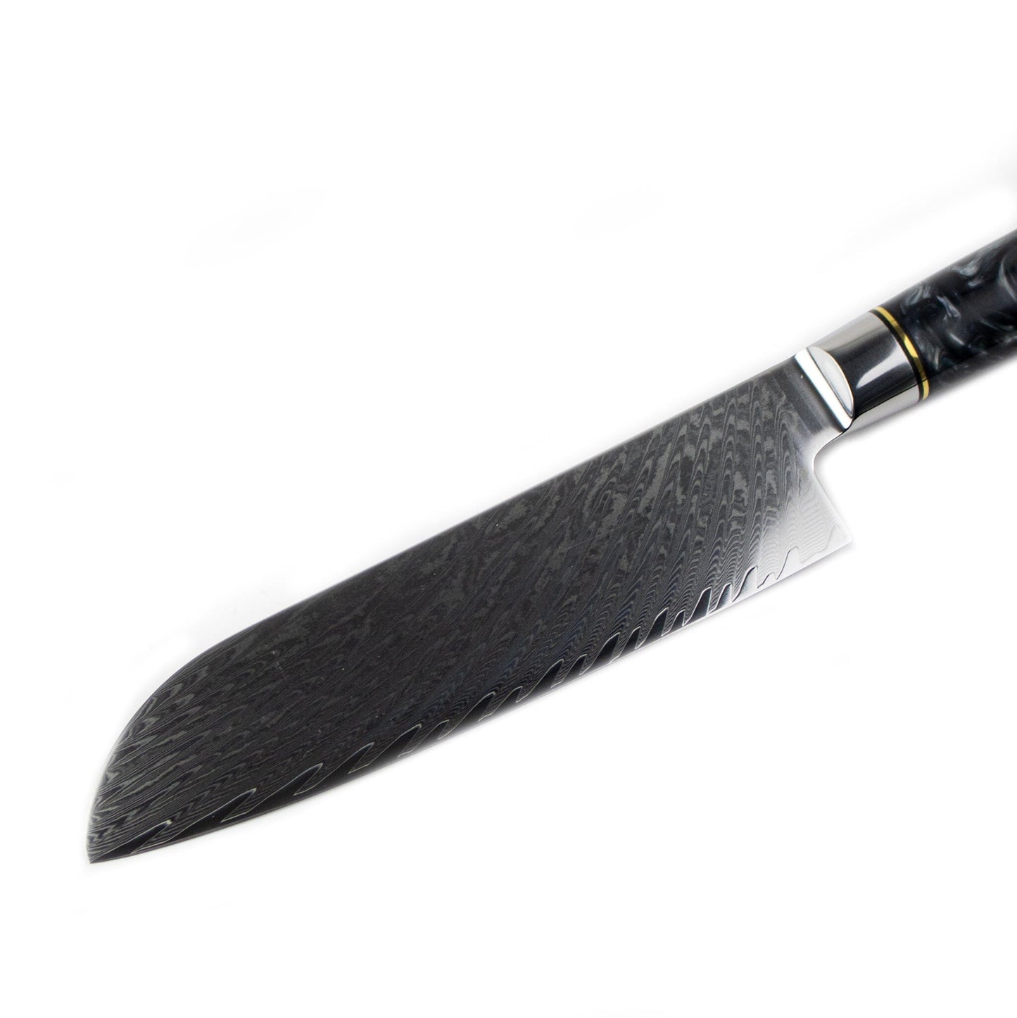 Shinrai Japan - Epoxy Onyx 6-delige Damascus Messenset + Magnetisch Messenblok Dubbelzijdig - Zwart Messenset met blok Shinrai Japan