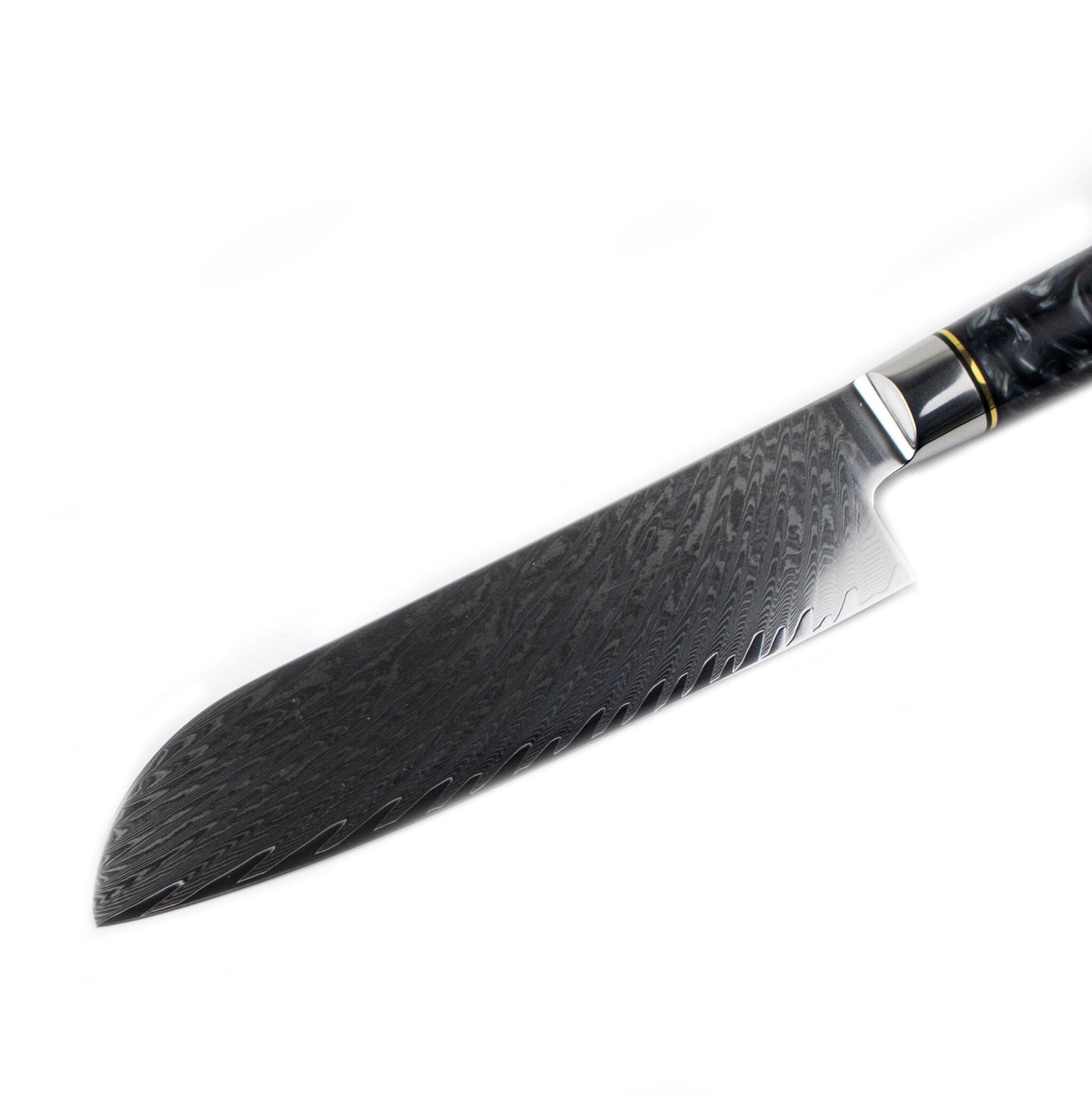 Shinrai Japan - Epoxy Onyx 6-delige Damascus Messenset + Magnetisch Messenblok Dubbelzijdig - Zwart Messenset met blok Shinrai Japan