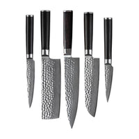 Shinrai Japan - Hammered Damast BR 5-delige Messenset + Magnetisch Messenblok Dubbelzijdig - Zwart Shinrai Japan