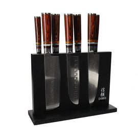 Shinrai Knives - Micarta Jewels 7-Piece Damascus Knife Set + Magnetic Knife Block Double-Sided - Black Shinrai Japan - Micarta Jewels 7-delige Damascus Messenset + Magnetisch Messenblok Dubbelzijdig - Zwart Messenset met blok Shinrai Japan