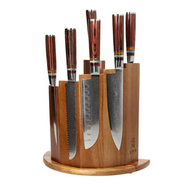Shinrai Japan - Ensemble de couteaux Damas 7 pièces Micarta Jewels + bloc de couteaux magnétique Scalae - Bois d'acacia Bezig met laden...