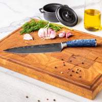 Shinrai Knives - Damascus Print Epoxy Sapphire 3-delige Messenset - Koksmes + Nakiri + Schilmes Messenset Shinrai Knives