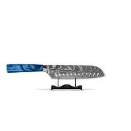 Saphir époxy imprimé Damas japonais - Couteau Santoku Shinrai Knives - Damascus Print Epoxy Sapphire Santoku mes 18 cm Santokumes Shinrai Knives