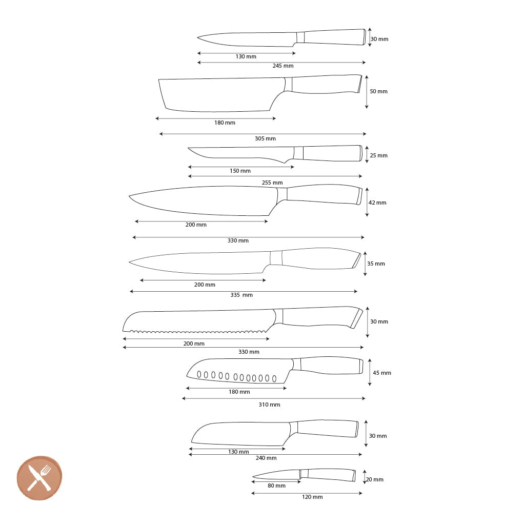 Shinrai Knives - Damascus Print Onyx Epoxy 9-delige Messenset Messenset Shinrai Knives