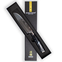 Couteaux Shinrai - Couteau Santoku en onyx à motif damassé 13 cm