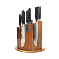 Shinrai Knives - Damast Pakka Wood 6-delige Messenset + Magnetisch Messenblok Scalae - Acacia hout Messenset met blok Shinrai Knives