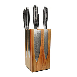 Shinrai Knives - Damask Pakka Wood 6-Piece Knife Set + Knife Block Rotate Shinrai Knives - Damast Pakka Wood 6-delige Messenset + Messenblok Rotate Messenset met blok Shinrai Knives