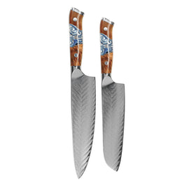 Shinrai Knives - Eclipse 2-Piece Damascus Knife Set - Chef's Knife + Santoku Knife Shinrai Knives - Eclipse 2-delige Damascus Messenset - Koksmes + Santoku mes Messenset Shinrai Knives
