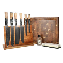 Shinrai Knives - Epoxy Onyx Mega Bundle - All you need Shinrai Knives - Epoxy Onyx Mega Bundel - All you need Messenset met blok, snijplank en slijpsteen Shinrai Knives