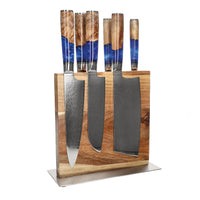 Shinrai Knives - Epoxy Sapphire 6-delige Messenset + Messenblok Cito dubbelzijdig Messenset met blok Shinrai Knives