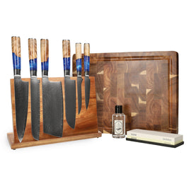 Shinrai Knives - Epoxy Sapphire Mega Bundle - All you need Shinrai Knives - Epoxy Sapphire Mega Bundel - All you need Messenset met blok, snijplank en slijpsteen Shinrai Knives