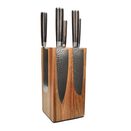 Shinrai Knives - Hammered Damask BR 5-piece Knife Set + Knife Block Rotate Shinrai Knives - Hammered Damast BR 5-delige Messenset + Messenblok Rotate Messenset met blok Shinrai Knives