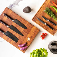 Shinrai Knives - Hammered Damast BR 5-delige Messenset + Messenblok Stans Messenset met blok Shinrai Knives