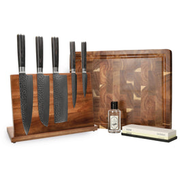 Shinrai Knives - Hammered Damask BR Mega Bundle - All you need Shinrai Knives - Hammered Damast BR Mega Bundel - All you need Messenset met blok, snijplank en slijpsteen Shinrai Knives