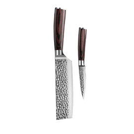 Shinrai Knives - Hammered Stainless Steel 2-piece Knife Set - Nakiri + Paring Knife Shinrai Knives - Hammered RVS 2-delige Messenset - Nakiri + Schilmes Messenset Shinrai Knives