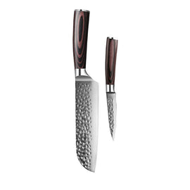 Shinrai Knives - Hammered Stainless Steel 2-Piece Knife Set - Santoku + Paring Knife Shinrai Knives - Hammered RVS 2-delige Messenset - Santoku + Schilmes Messenset Shinrai Knives