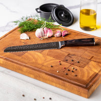 Couteaux Shinrai - Coffret de 5 couteaux en acier inoxydable martelé - Couteau de chef + Couteau à pain + Nakiri + Santoku + Couteau d'office