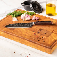 Couteaux Shinrai - Coffret de 5 couteaux en acier inoxydable martelé - Couteau de chef + Couteau à pain + Nakiri + Santoku + Couteau d'office