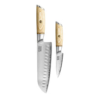 Shinrai Knives - Hikari Damascus 2-delige set - Santoku + Schilmes Messenset Shinrai Knives
