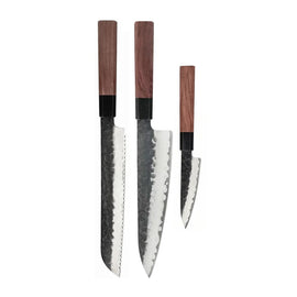 Shinrai Knives - Kurayami 3-Piece Damascus Knife Set - Chef's Knife + Bread Knife + Paring Knife Shinrai Knives - Kurayami 3-delige Damascus Messenset - Koksmes + Broodmes + Schilmes Messenset Shinrai Knives