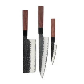 Shinrai Knives - Kurayami 3-Piece Damascus Knife Set - Chef's Knife + Nakiri + Paring Knife Shinrai Knives - Kurayami 3-delige Damascus Messenset - Koksmes + Nakiri + Schilmes Messenset Shinrai Knives