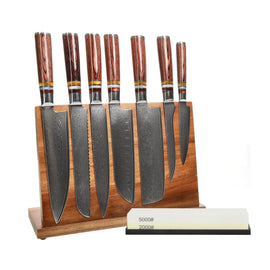 Shinrai Knives - Micarta Jewels 7-piece Knife Set + Knife Block + Sharpening Stone Shinrai Knives - Micarta Jewels 7-delige Messenset + Messenblok + Slijpsteen Messenset met blok, snijplank en slijpsteen Shinrai Knives