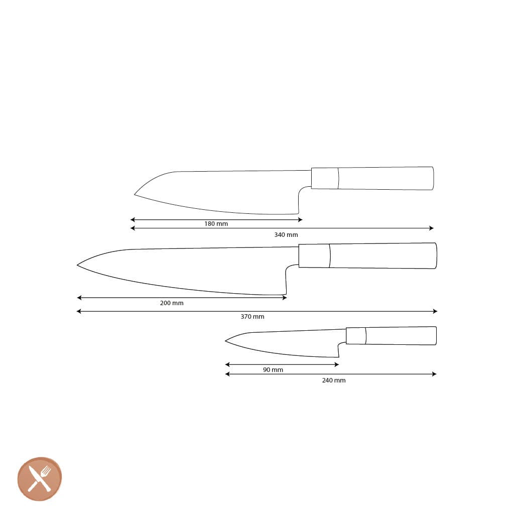 Shinrai Knives - Takumi Kaza 3-delige Damascus Messenset - Koksmes + Santoku + Schilmes Messenset Shinrai Knives