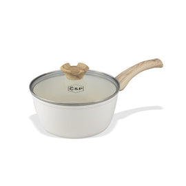 Cook & Pan - Go Ivory Steelpan 18 cm with glass lid By C&P - Go Ivory Steelpan 18 cm met glazen deksel Steelpan By C&P