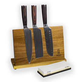 Damask Print 3-piece Knife Set - Combideal XXL Damascus Print 3-delige Messenset + slijpsteen + magnetische houder KookGigant