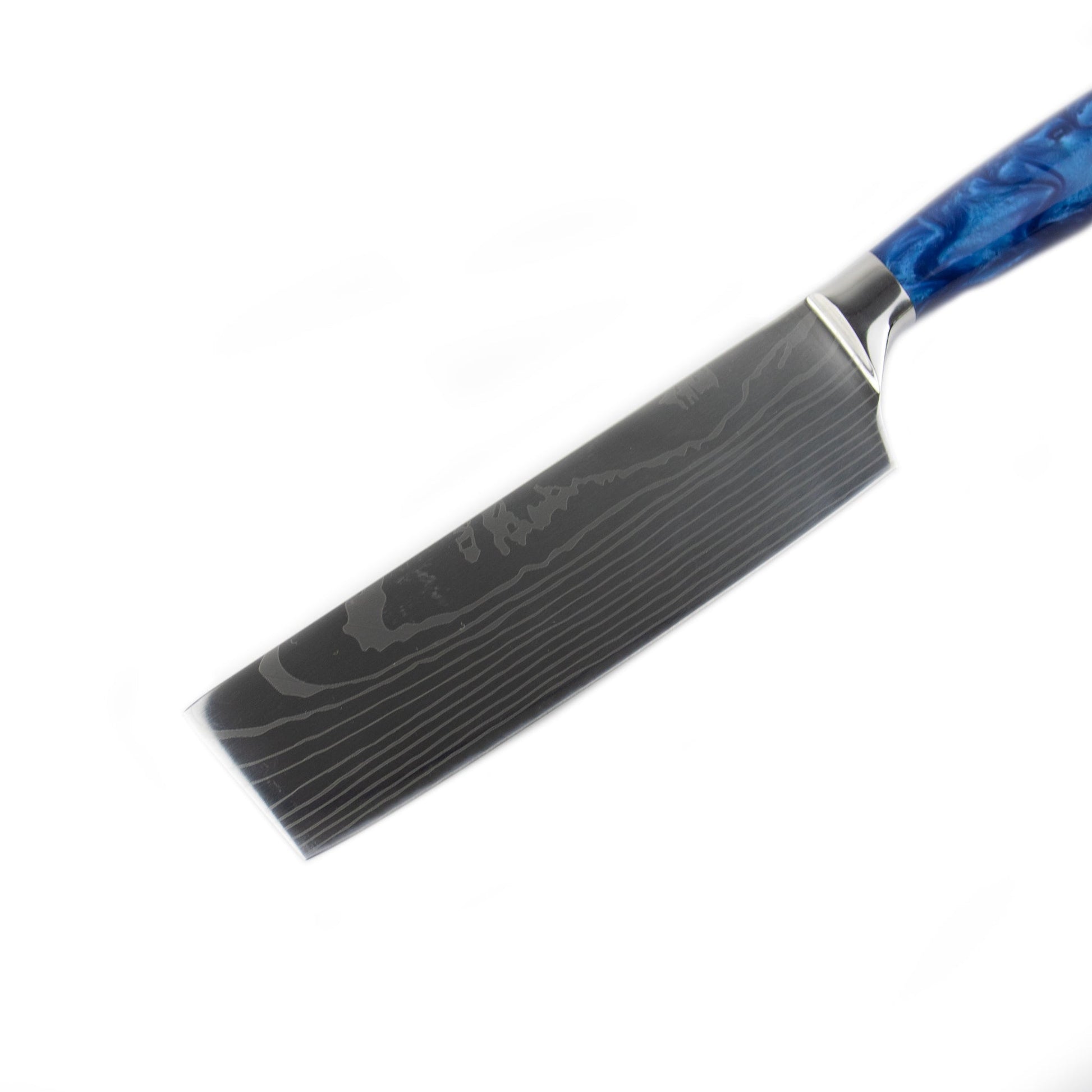 Japanse Damascus Print Epoxy Sapphire - Nakiri mes Keukenmessen Shinrai Japan