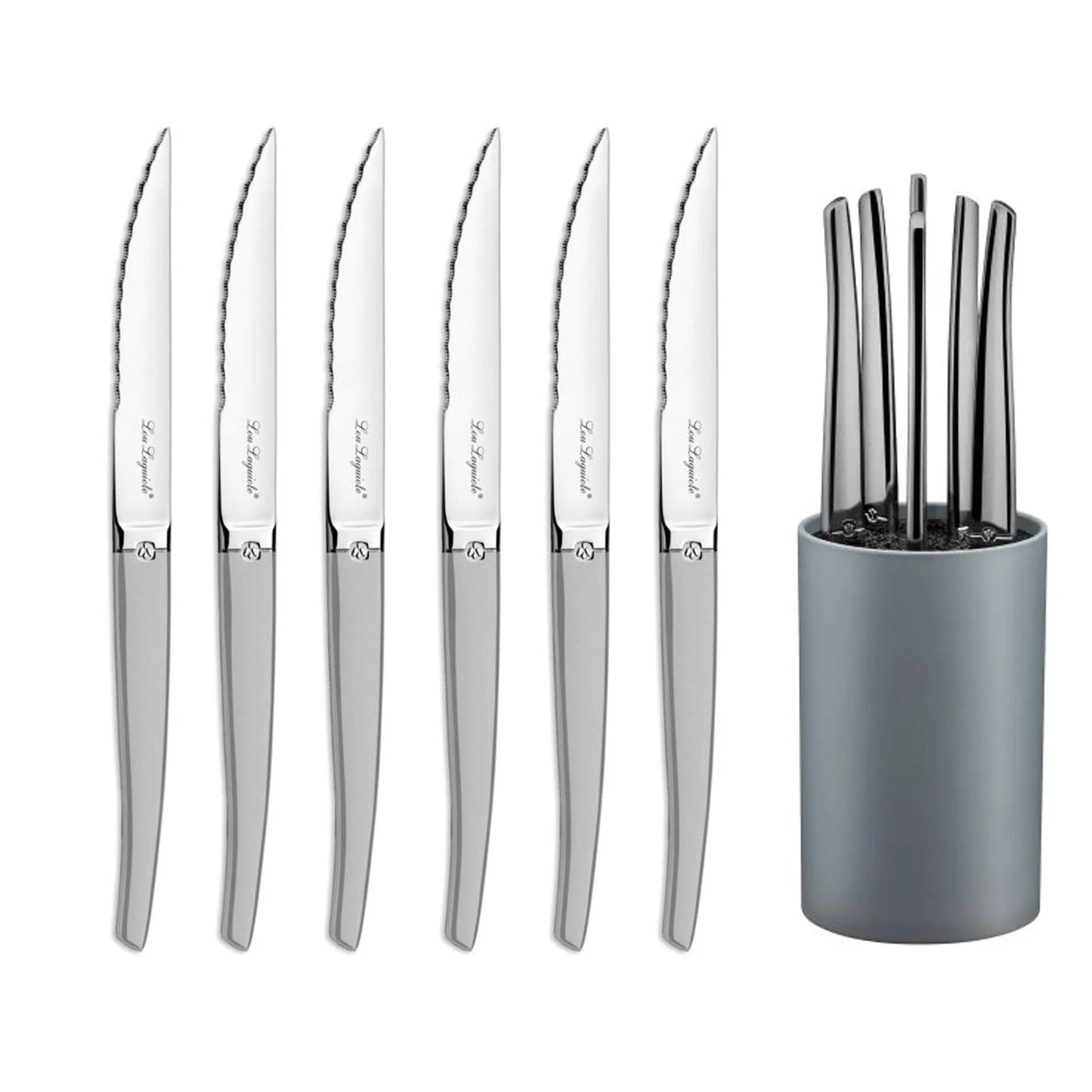 Lou Laguiole - 6-pc steak knives in grey block - satin Steakmes Lou Laguiole