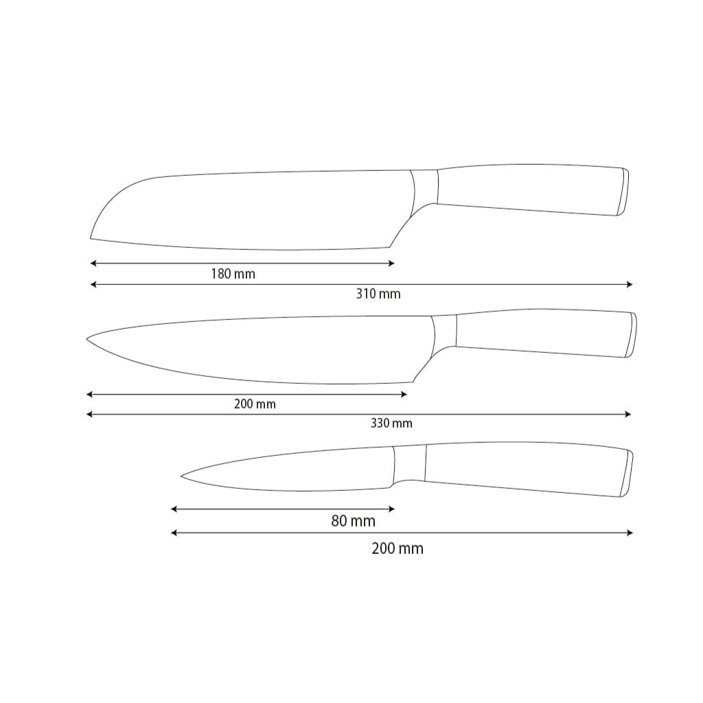 Shinrai Knives - Ensemble de 3 couteaux en acier inoxydable martelé - Couteau de chef + Santoku + Couteau d'office