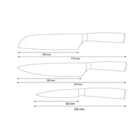 Shinrai Knives - Ensemble de 3 couteaux en acier inoxydable martelé - Couteau de chef + Santoku + Couteau d'office