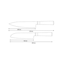 Shinrai Knives - Ensemble de 2 couteaux en damas martelé BR - Couteau de chef + Couteau Santoku