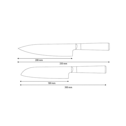 Shinrai Knives - Ensemble de 2 couteaux en damas martelé BR - Couteau de chef + Couteau Santoku