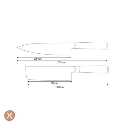 Shinrai Knives - Hammered Damask BR 2-piece Knife Set - Chef's Knife + Nakiri