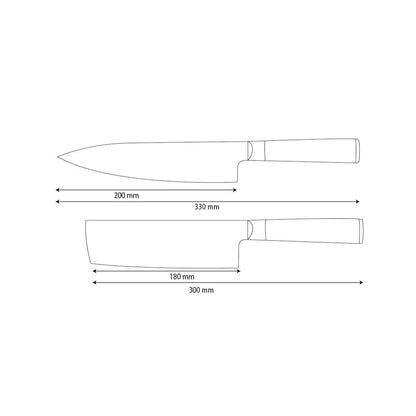 Shinrai Knives - Ensemble de 2 couteaux BR en damas martelé - Couteau de chef + Nakiri