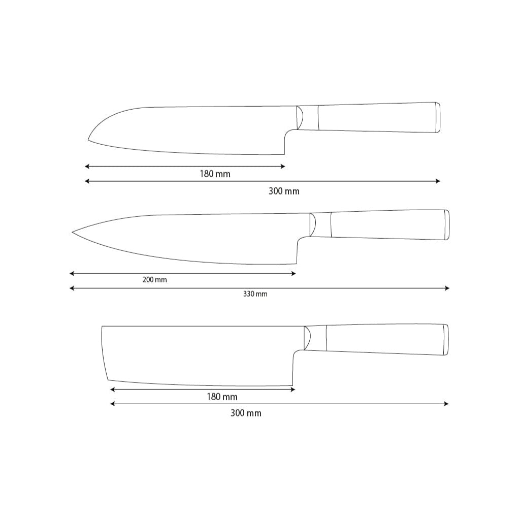 Shinrai Knives - Hammered Damask BR 3-Piece Knife Set - Chef's Knife + Nakiri + Santoku