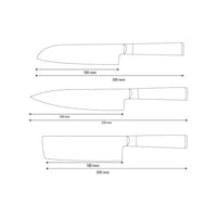 Shinrai Knives - Hammered Damask BR 3-Piece Knife Set - Chef's Knife + Nakiri + Santoku