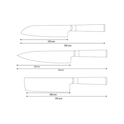 Shinrai Knives - Hammered Damask BR 3-Piece Knife Set - Chef's Knife + Nakiri + Santoku