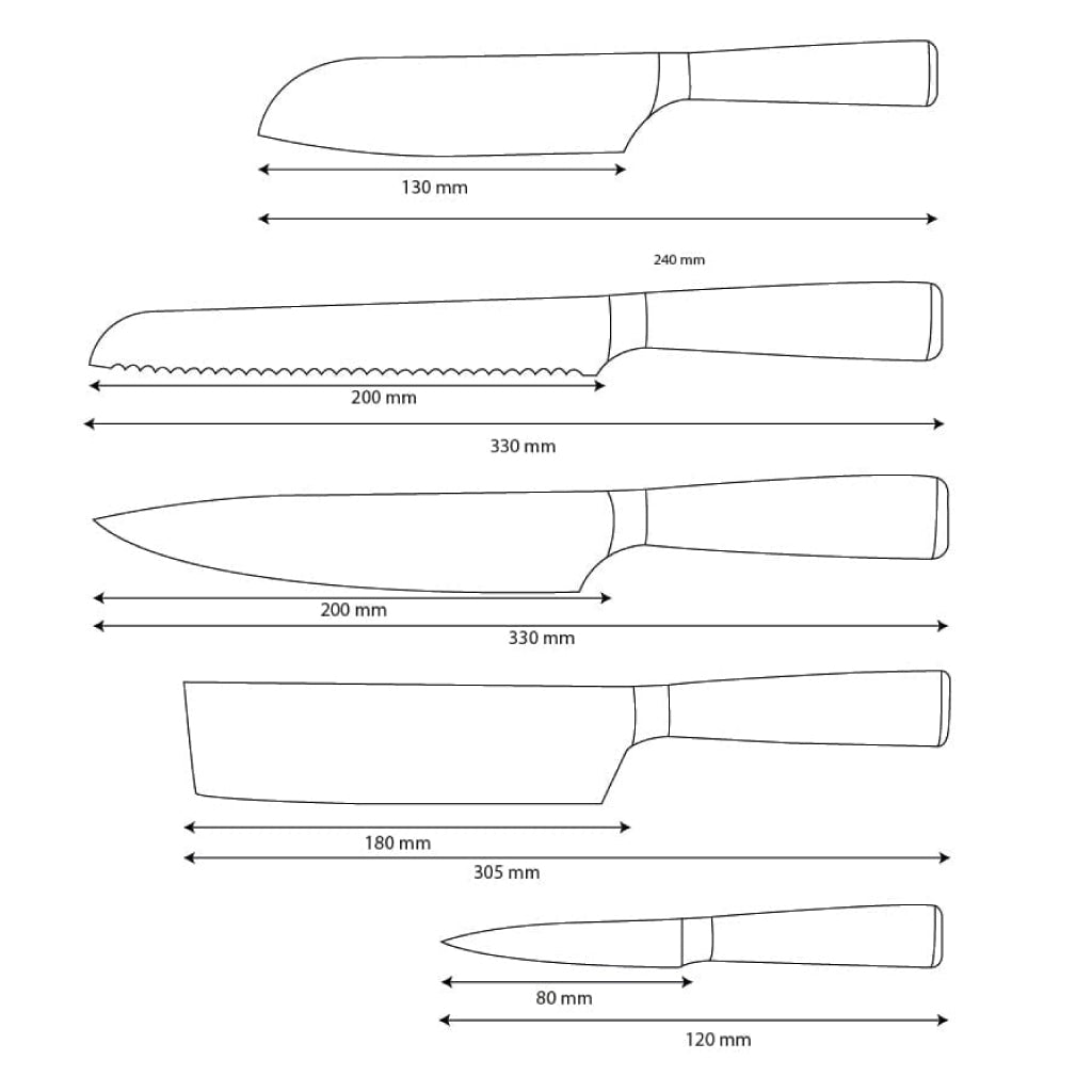 Couteaux Shinrai - Ensemble de 5 couteaux imprimés Damas - Couteau de chef + Couteau à pain + Nakiri + Petit Santoku + Couteau d'office