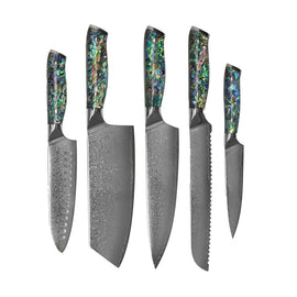 Shinrai Knives - Mother of Pearl Jewels Series 5-piece Damascus Knife Set