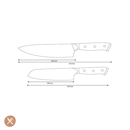 Shinrai Knives - Ensemble de 2 couteaux Damas Eclipse - Couteau de chef + Couteau Santoku